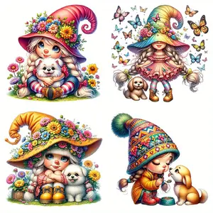 Cartoon Witch & Animal Pattern Heat Transfer Sticker, 4 Counts/set Colorful Heat Transfer Patch, Heat Press Sticker for Clothes & Backpacks