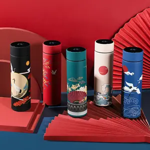 Chinese style retro smart temperature display thermos cup ins style national trend business gift stainless steel