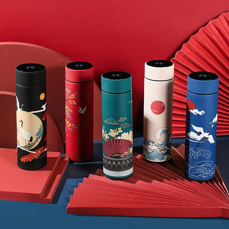 Chinese style retro smart temperature display thermos cup ins style national trend business gift stainless steel