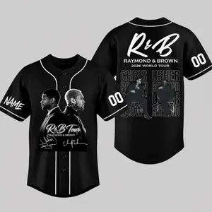 R&B Tour Jersey Shirt Black Baseball Style Hip Hop Graphic Tee Streetwear Fan Gift, Custom Name Concert Shirt