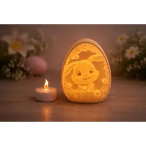 Glowing Bunny Egg Tea Light Holder – Easter Bunny Luminary Decor – Includes LED Tea Light