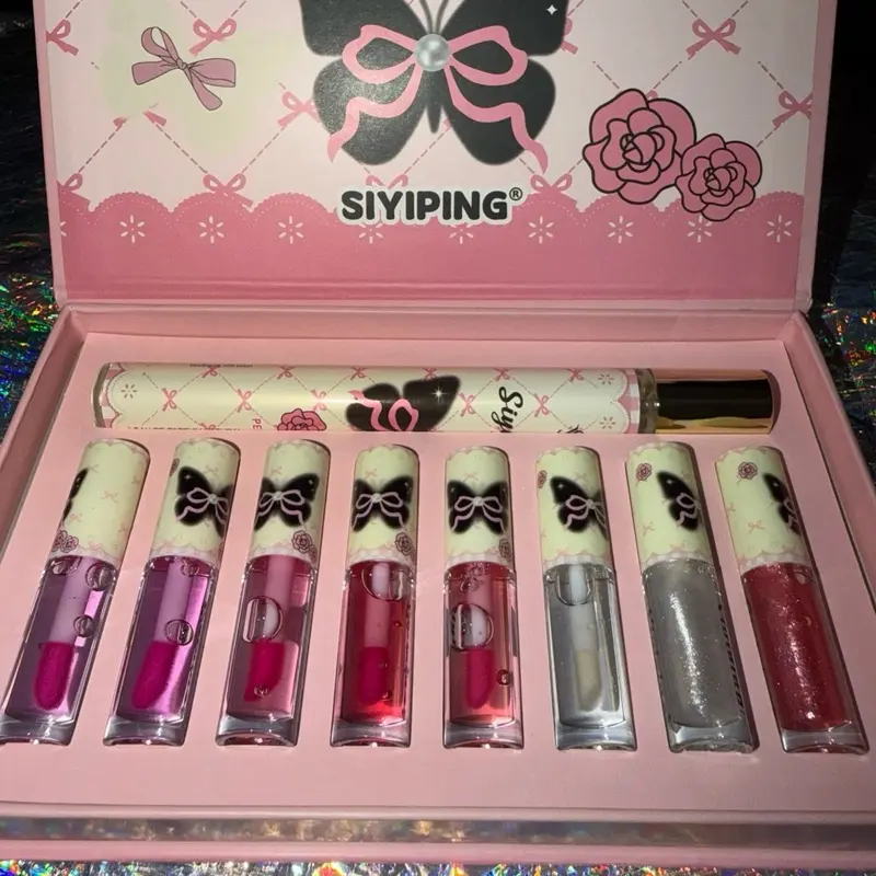 Flawless Face Perfume Makeup Box with Lipgloss Junkie Makeup Collection in  Butterfly Pink Lip Gloss Set Long-LastingSet Lip Glaze Set Sparkling Non-Stick Waterproof Glass Glossy Unique Glazed lippy Liquid Lip Gloss Set Glitter swatch Cute