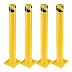 GAOMON Safety Bollard, 4 Packs 48 Inch Height Bollard Post, 4.5 Inch Diameter, Yellow Safety Steel Bollard Post with 16 Anchor Bolts, for Traffic Control, Driveway Barrier, Parking Pole