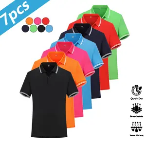 7-piece Set Men's Short-Sleeve Polo Shirts with Striped Color-Block Sleeves and Collars Quick-Dry for Golf Tennis Equestrian Comfortable Activewear for Casual Parties Vacations Travel