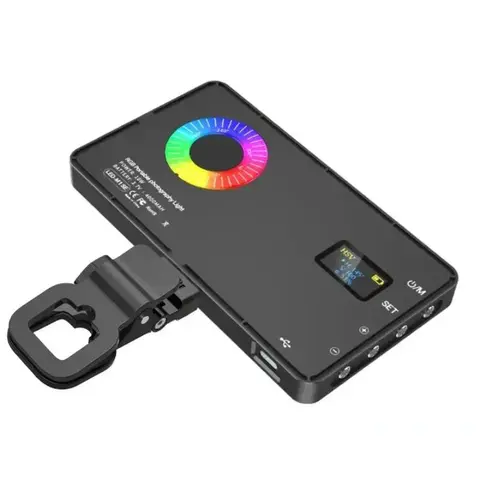 Compact Metallic RGB LED Selfie Fill Light - Clip-On Adjustable Dimmable Panel, Rechargeable Portable Camera Light, Cell Phone Accessory Designed for iPhone Users to Capture Stunning Selfies
