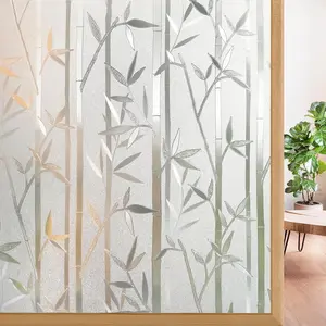 Frosted Bamboo Window Privacy Film, Static Cling No-Glue Decorative Film, Removable and Reusable, Easy to Install for Glass Doors and Windows