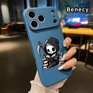 Reaper Reader Pattern Straight Edge Phone Case for iPhone 17 16 Pro Max 15 Plus 14 13 12 11 Air XR E XS Plus Shockproof Non Slip Military-Grade Protection Silicone Cover