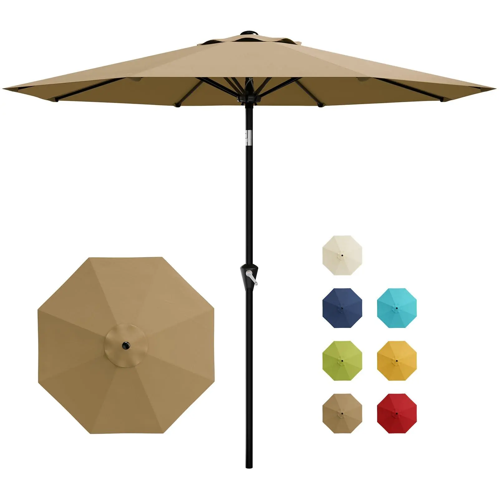 10FT Umbrella Outdoor Patio, Table Umbrella with Push Button Tilt and Crank, 8 Sturdy Ribs Waterproof UV Protection for Garden, Pool, Deck, Backyard, Market (Khaki)