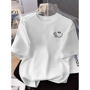 Creative hot stamping comfortable casual elastic T-shirt, fashionable daily wear, suitable for all seasons, unisex, smiling face style