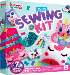 Klever Kits My First Felt Sewing Kit - 7 Easy DIY Animal Crafts for Kids Aged 6+ - Unicorn Pillow & Mermaid Card Holder - Safe Mess-Free Crafting - Perfect Gift for Girls - Item 60127 Valentine's Day Gifts for Kids