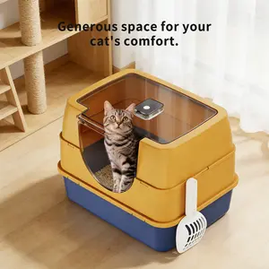 Large Fully Enclosed Cat Litter Box with Clear Lid & Scoop, Anti-Splash Odor Control Cat Toilet for Indoor Cats  Large Space Cat Toilet, Pet Supplies for Cat Lovers