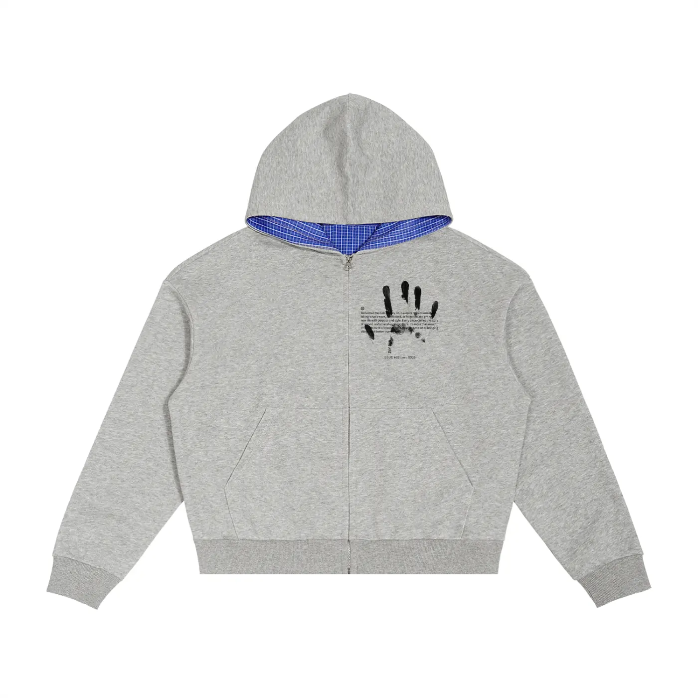 Contrast Plaid Boxy Zip Hoodie