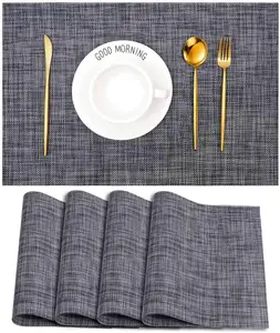 Placemats Set of 4 Heat-Resistant Woven Vinyl Placemat 12x18in Non-Slip Washable PVC Table Mat Easy to Clean Premium Plastic Mats Dining Kitchen Table (Dark Gray)