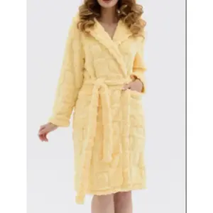 New Winter Flannel Thickened Long Coral Fleece Plaid Heart Jacquard Cotton Sleep Robe, Warm Nightgown for Women & Men