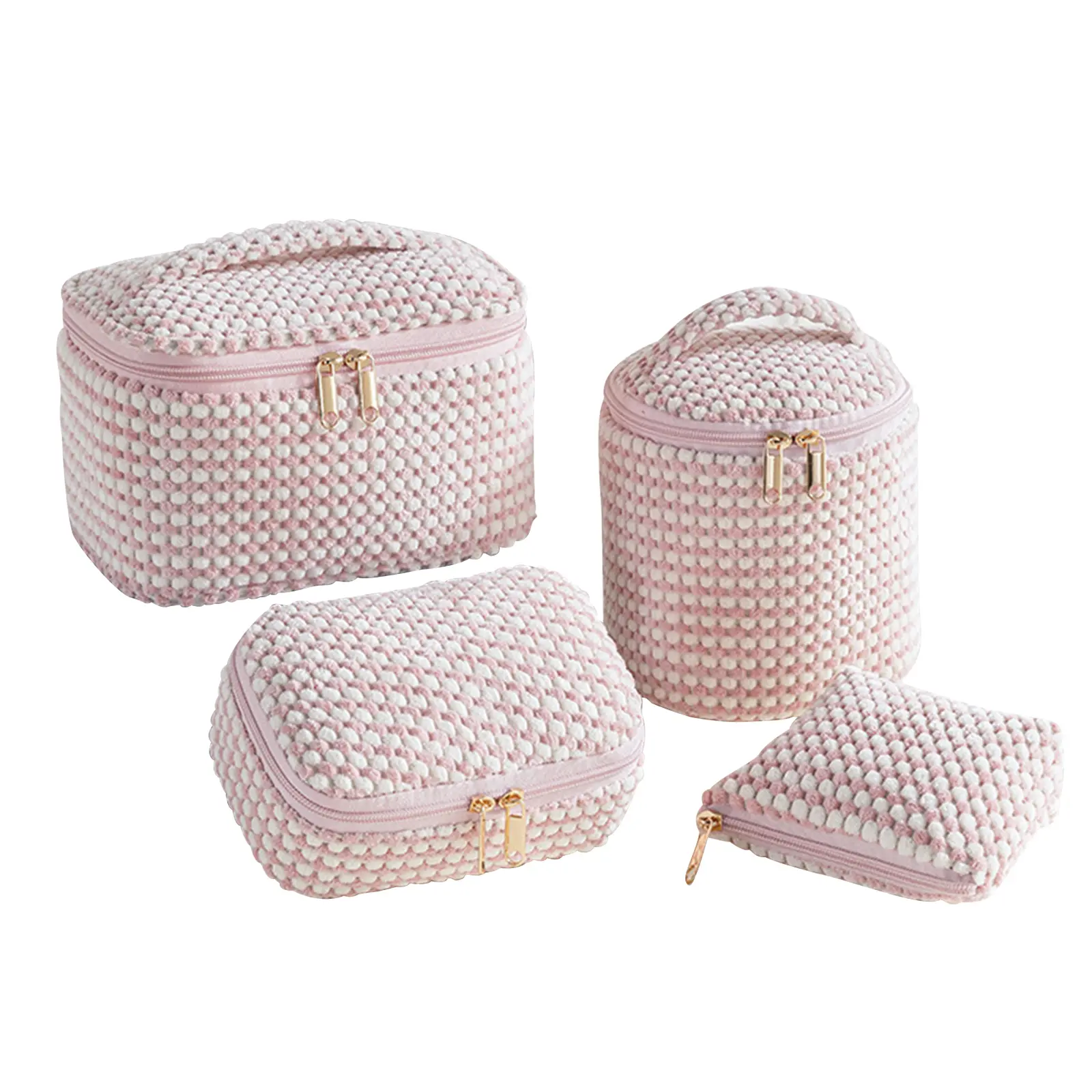 Wudygirl 4-Pcs Eco-Friendly Corduroy Cosmetic Organizer Pouch Set - Lightweight Cylinder Travel Makeup Bags Organizers with Smooth Zipper, Home Supplies Gift for Women, Daily Vanity Storage