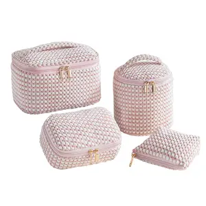 Wudygirl 4-Piece Corduroy Organizer Set, Portable Large Capacity Cosmetic Bag, Multifunctional Travel Makeup Storage, Great Value Hidden Gem for Women,summervibes