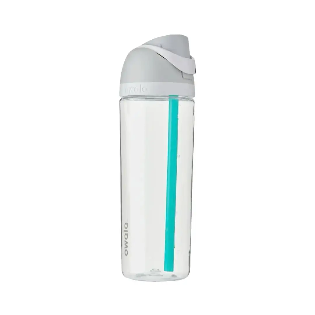 Owala Elegant Clear Hydration Bottle with a Fun Turquoise Sip Straw and Secure Locking Cap for Spill-Free Days at Your Desk
