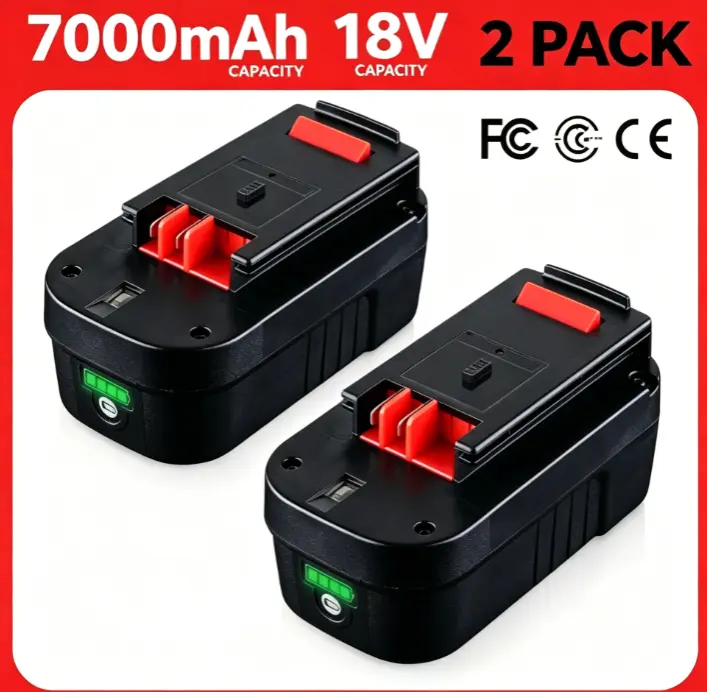 18V 7000mAh 7.0Ah High Capacity Lithium-Ion Replacement Batteries, HPB18 Black, Easy Installation for Black & Decker Cordless Power Tools, Compatible with BLD1810B