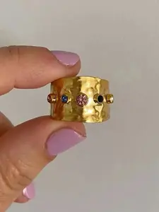 Vintage Wide Band Statement Ring with Cubic Zirconia Inlaid, Sparkling Zircon Inlay, Adjustable Open Ring for Women & Girls, Fashion Jewelry for Party, Daily Decor, Exquisite Jewelry for Birthday Gift, Rings for Women