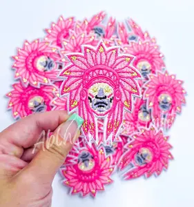 Pink Indian Chiefs Mascot © Embroidery Hat Patch