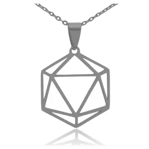 D20 Dice Silhouette Icosahedron Stainless Steel Necklace