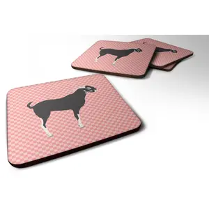 Carolines Treasures  Black Bengal Goat Pink Check Foam Coaster, Set of 4