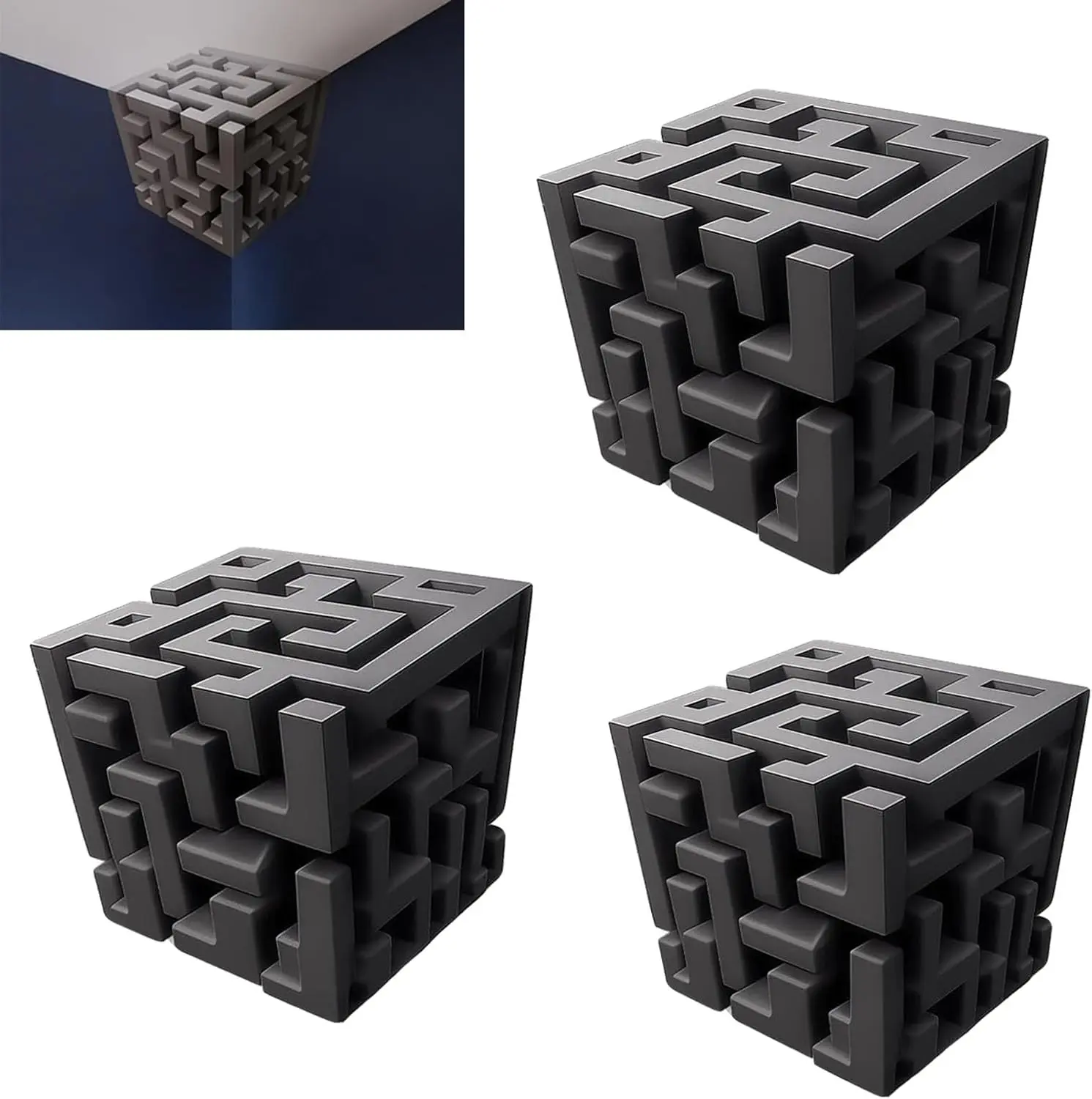 3D Impossible Corner Wall Sticker - Optical Illusion Cube Decal, Self-Adhesive Vinyl Wall Art for Living Room, Office, Gallery, Removable Home Decor Accent with Hyper-Realistic 3D Effect