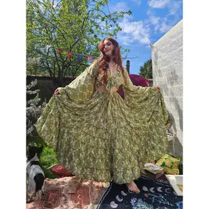 Flowy Fairy Skirt with Ruffle Sleeve, Long Maxi Skirt Set, Boho Whimsical, 90s Vibes, Summer Renaissance Faire Outfit, Festival Fashion, Cottagecore Outfit, Whimsy Vibes