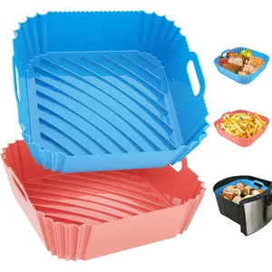 Reusable Square Silicone Air Fryer Liners (2-Pack, 7.1 in) – 4-7 QT Air Fryer Basket Mat, Oven Baking Tray Accessory for Kitchen Appliances