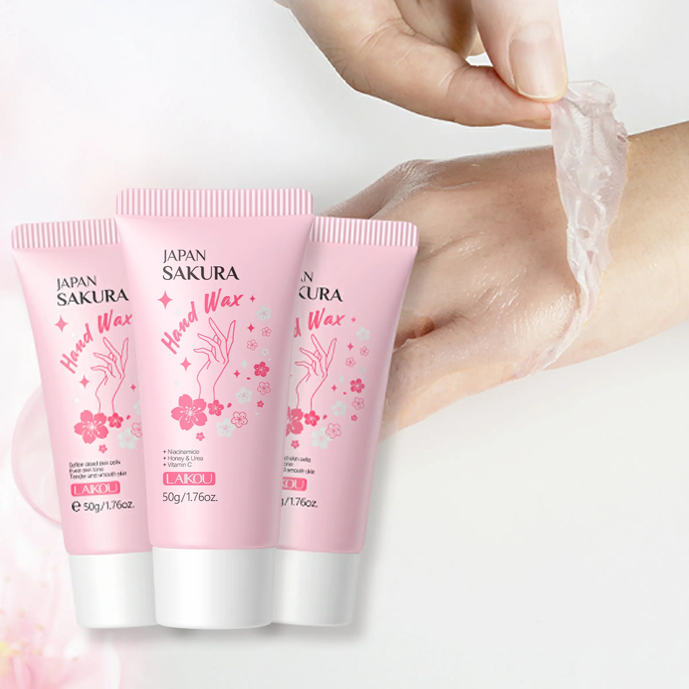 Sakura Hand Mask 50g/3Pcs, Cherry Blossom Peel-Off Hand Wax for Soft Smooth Hands, Aesthetic Self-Care Ritual Hand Peel for Teens & Beginners, Nourishing & Hydrating Skin Care