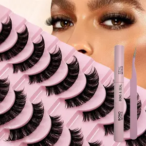 3 in 1 set 10 Pairs fluffy lash clusters Eyelash Extensions Kit with Tweezers&Bond and Seal ， Light-Volume Wispy Professional Makeup Lashes Silk Fiber，Easy DIY and Long-Lasting，Non-Irritating，High Quality 3D Lash Bottom Supplies Set Cosmetic