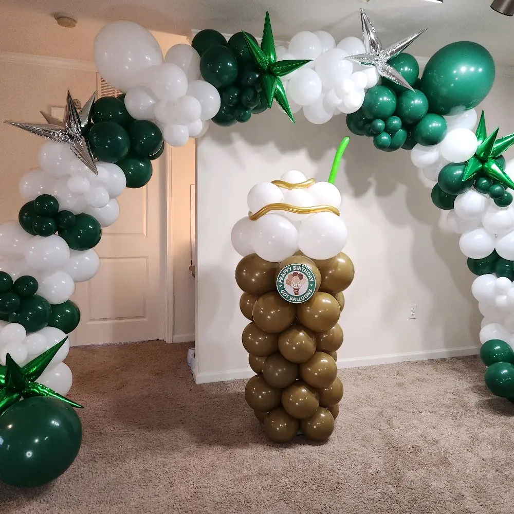 Green & White Balloon Arch Kit by Got Balloons - Great for coffee theme or any other green & white moments  *Coffee drink kit sold separately