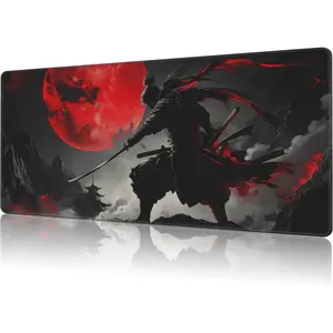 Mouse Pad Large Anime Samurai Non-Slip Gaming Desk Mat with Stitched Edge Laptop Keyboard Desk Pad for Work Home Gaming 24 x 14