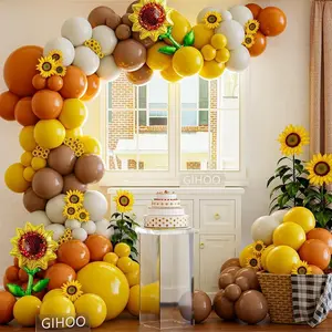 GIHOO Sunflower Party Decorations 139Pcs Sunflower Yellow Balloon Arch Kit for Sunflower Bee Theme Birthday Wedding Baby Shower Fall Party Decoration (Sunflower Kit)