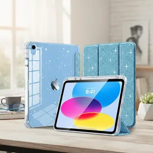 iPad Case for 11th Gen A16 11" 2025 and 10th Gen 10.9" 2022 Glitter TPU Cover with Clear Back Shell Pencil Holder Auto Wake/Sleep Sky Blue