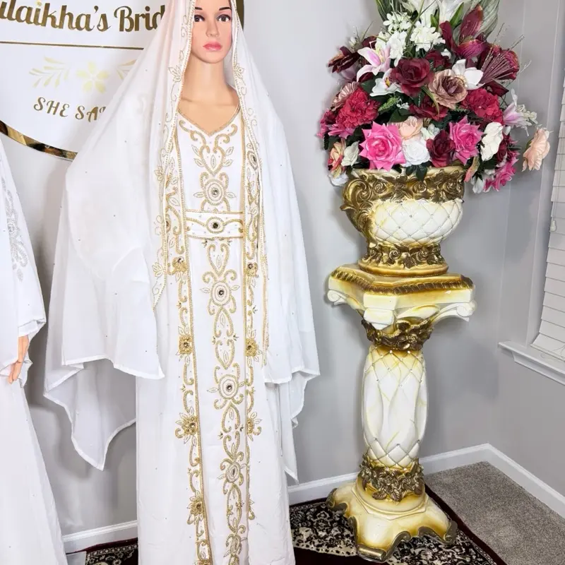 Handmade Beaded Crystal Kaftan Dress-White Gold - TikTok Shop