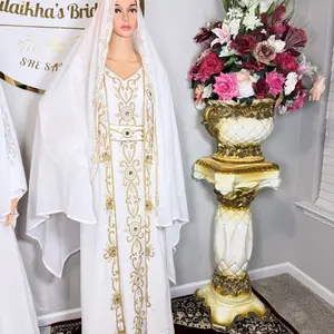 Handmade Beaded Crystal Kaftan Dress-White Gold