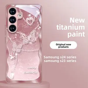 Luxury Butterfly Charm Case for Samsung Galaxy S25/S24 Ultra/21 FE with Detachable Chain & Shatterproof Glass Back Cover Unisex Design