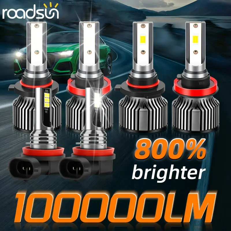 Roadsun 6pcs/4pcs Car LED Combo 9005/HB3 H11 H11 LED Headlight High/Low Beam+Fog Bulbs 6000K Durable Aviation Aluminum 800% Brighter