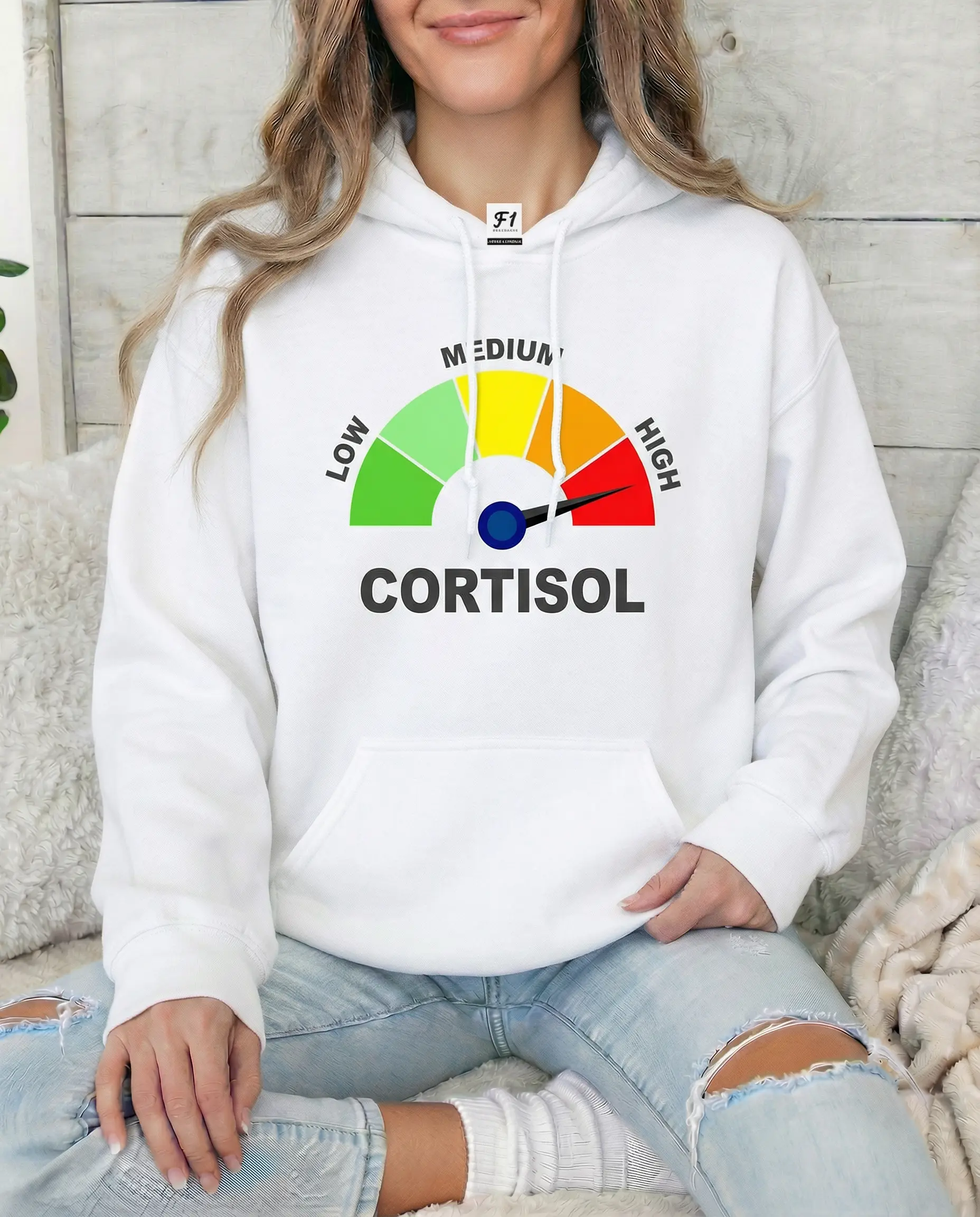 High Cortisol Hoodie Funny Stress Meter Graphic Sweatshirt Anxiety Mental Health Pullover Novelty Science Gift For Nursing Student Psychology Major Hooded Top Unisex 100% Cotton Eco-friendly