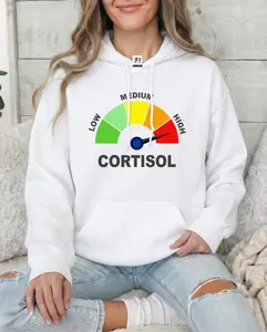 High Cortisol Hoodie Funny Stress Meter Graphic Sweatshirt Anxiety Mental Health Pullover Novelty Science Gift For Nursing Student Psychology Major Hooded Top Unisex 100% Cotton Eco-friendly