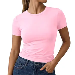 Short Sleeve T-shirt Basic Going Out Streetwear Tops Slim Fit 2026 New Arrivals Summer Casual Tshirt Skinny Elastic Outfit Matching Womenswear