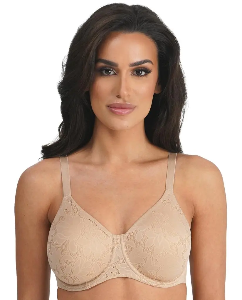 Dominique Jolie Jacquard Lace Wire-Free Minimizer Bra #6018 - Seamless, Supportive, Comfortable Fit for Everyday Wear - Mocha