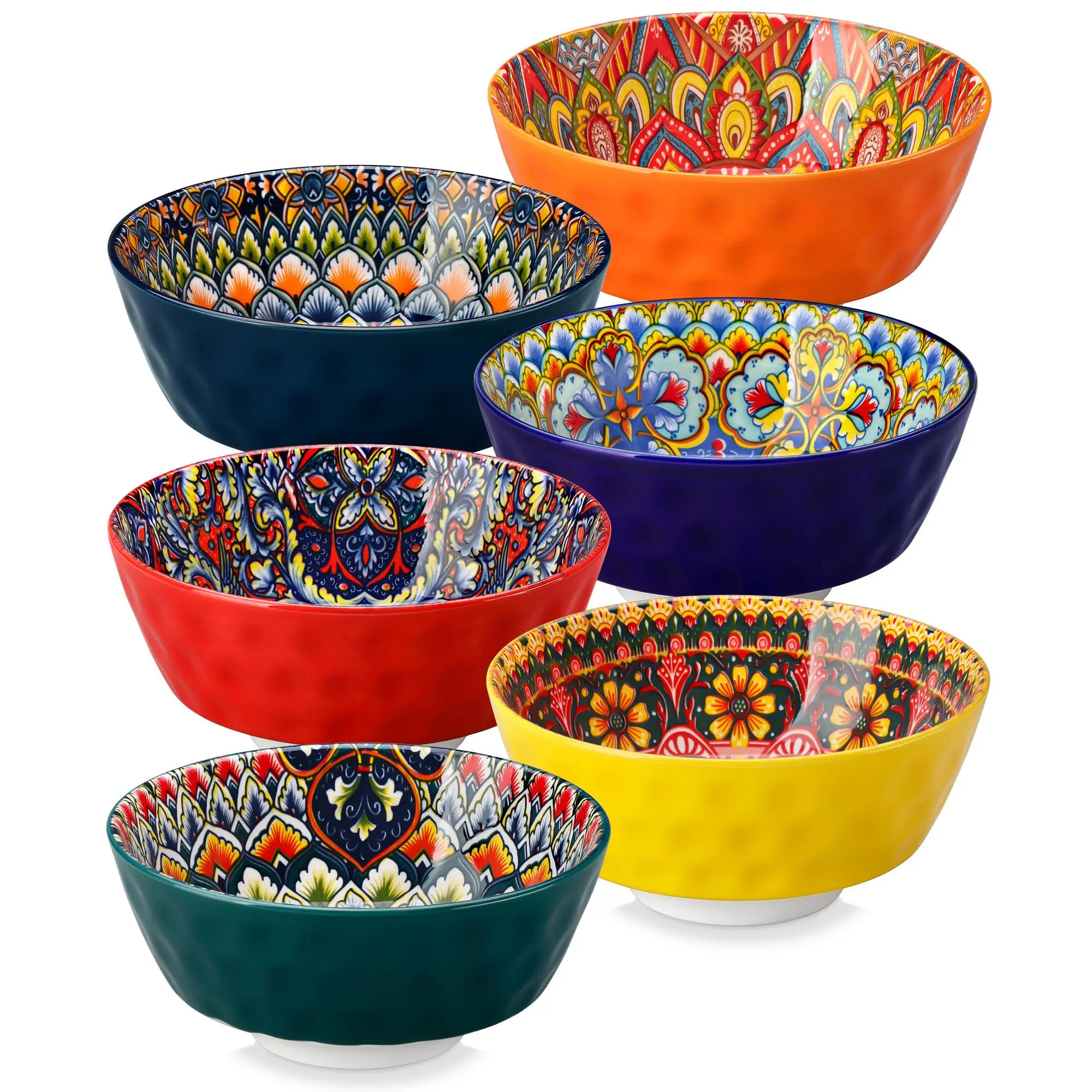 Vancasso LUMI Series Bowls Set of 6, 26/32 oz Porcelain Cereal & Pasta Bowls, Colorful Boho Pattern Ceramic Serving Bowls for Salad, Soup, Oatmeal & Pasta, Microwave & Dishwasher Safe Tableware Tableware