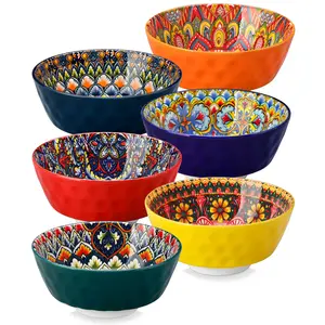 Vancasso LUMI Series Bowls Set of 6, 26/32 oz Porcelain Cereal & Pasta Bowls, Colorful Boho Pattern Ceramic Serving Bowls for Salad, Soup, Oatmeal & Pasta, Microwave & Dishwasher Safe Tableware Tableware