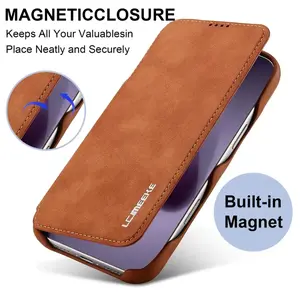 Leather Wallet Magnetic Flip Cover Casing with Card Holder for iPhone 17 Air 16 Pro Max 14 15 Plus 13 12 Protective Phone Case Accessories
