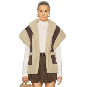 Line & Dot Ace Faux Shearling Vest in Brown
