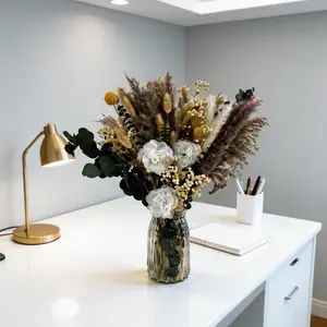 16.9" Neutral Boho Dried Flower Arrangement with Vase, Pampas Grass for US Home