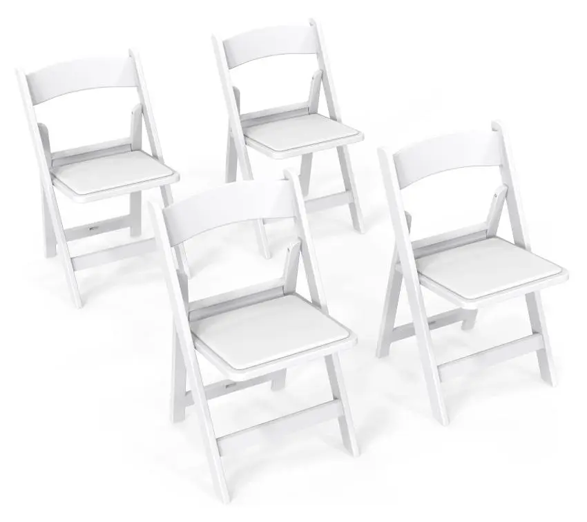 Karlhome 4PCS Resin Folding Chairs with Padded Cushions, Space-Saving Outdoor Patio Furniture, 17.4"d x 18"w x 30.8"h, 350 lb+ Weight Capacity, Ideal for Watch Party Indoor Use, White