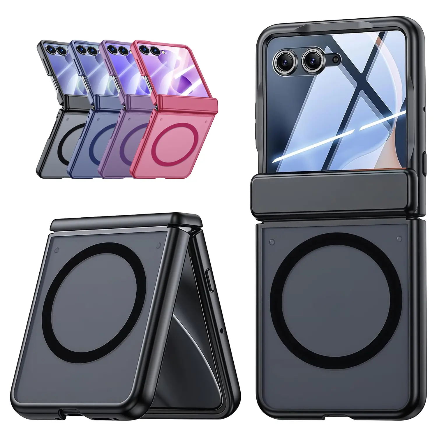 for Samsung Galaxy Z Flip 8 / Flip 7 5G Magnetic Case Screen Protector:Translucent Matte Textured Military Grade Drop Protection Phone Cover [Hinge Protection] - Shockproof Durable Rugged Case